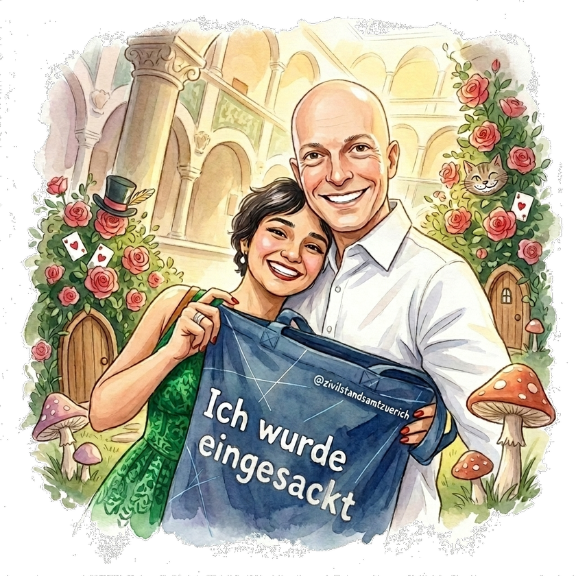 An illustration of the couple